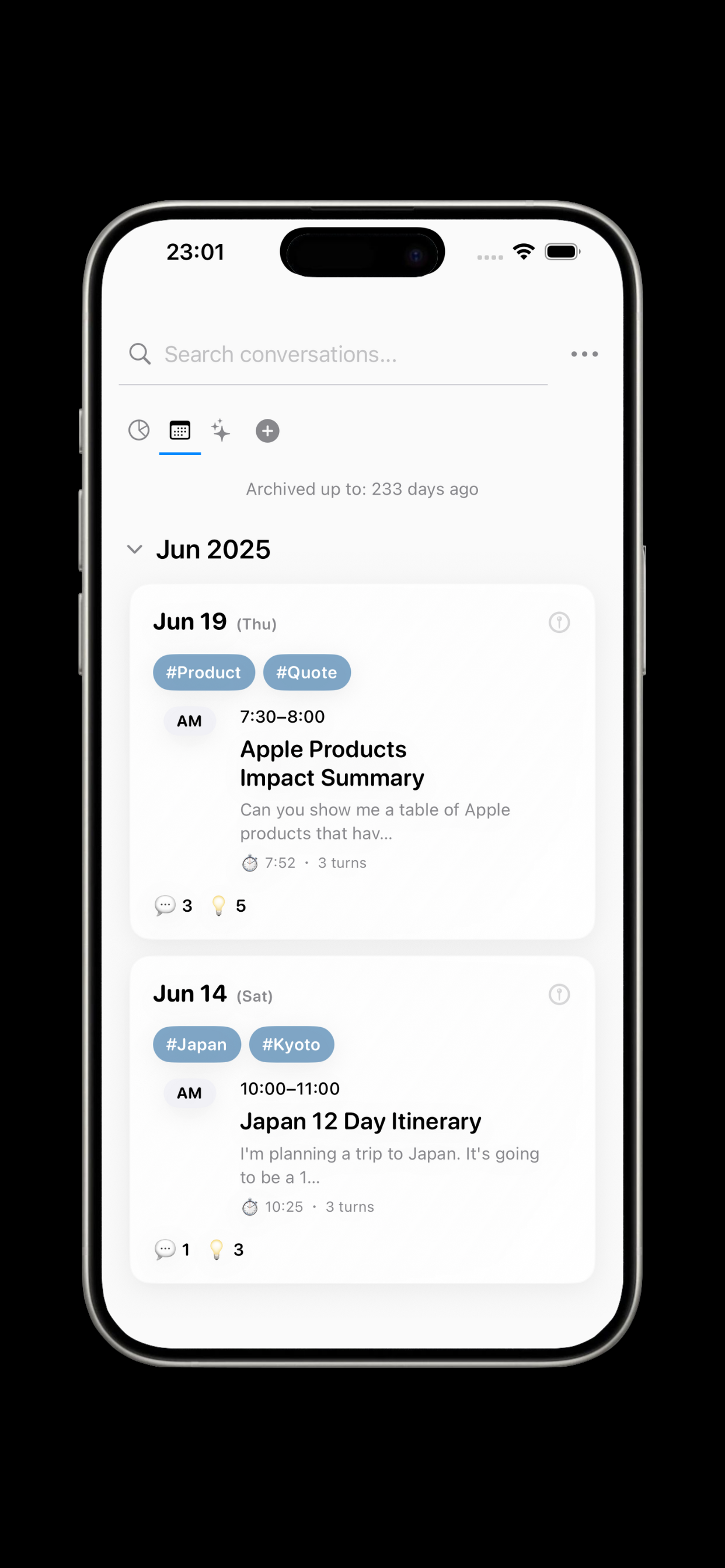 Timeline — move through time, rediscover origins, follow your ideas